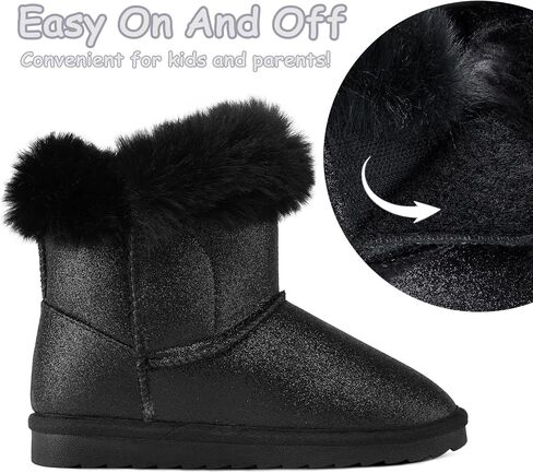 K KomForme Girls Snow Boots Warm Fur Lined Glitter Strap Winter Shoes Lightweight with Hook-and-loop(Toddler/Little Kids/Big Kids) in Kuwait