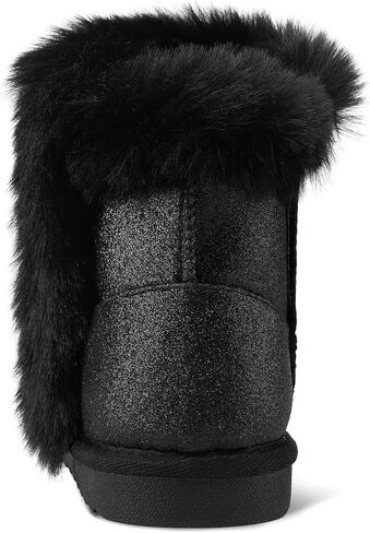 K KomForme Girls Snow Boots Warm Fur Lined Glitter Strap Winter Shoes Lightweight with Hook-and-loop(Toddler/Little Kids/Big Kids) in Kuwait