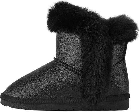 K KomForme Girls Snow Boots Warm Fur Lined Glitter Strap Winter Shoes Lightweight with Hook-and-loop(Toddler/Little Kids/Big Kids) in Kuwait