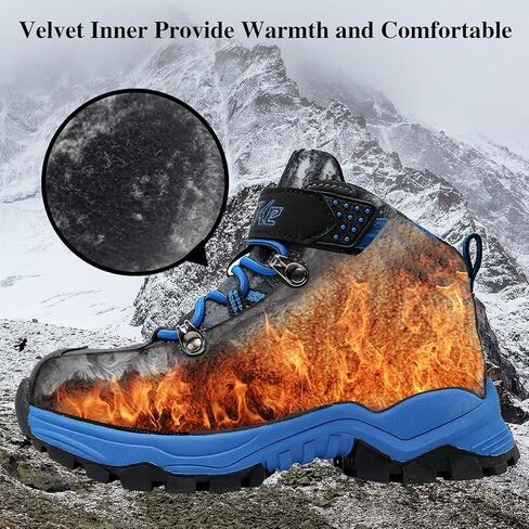 JMFCHI Kids Hiking Boots Boys Girls Outdoor Walking Climbing Sneaker Comfortable Non-slip Snow Shoes Hiker Boot Antiskid Steel Buckle Sole in Kuwait
