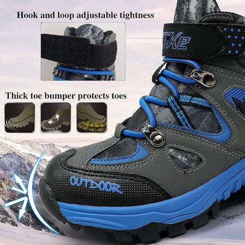 JMFCHI Kids Hiking Boots Boys Girls Outdoor Walking Climbing Sneaker Comfortable Non-slip Snow Shoes Hiker Boot Antiskid Steel Buckle Sole in Kuwait