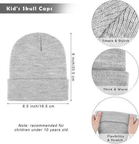 Cooraby 6 Pack Kid's Winter Beanies Hat Full Fingers Gloves Set Skull Winter Caps Stretchy Gloves for Boys Girls in Kuwait