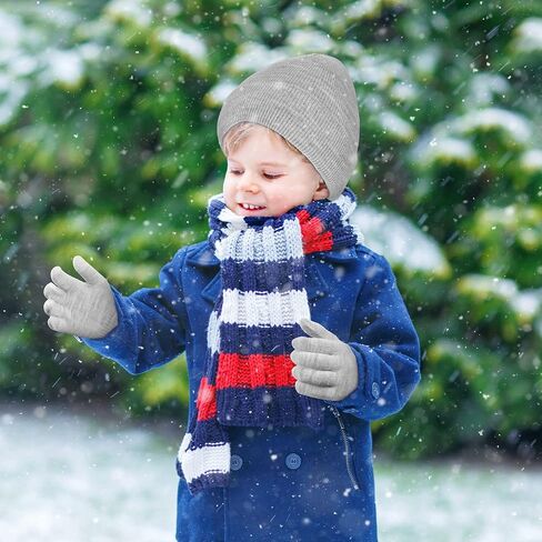 Cooraby 6 Pack Kid's Winter Beanies Hat Full Fingers Gloves Set Skull Winter Caps Stretchy Gloves for Boys Girls in Kuwait