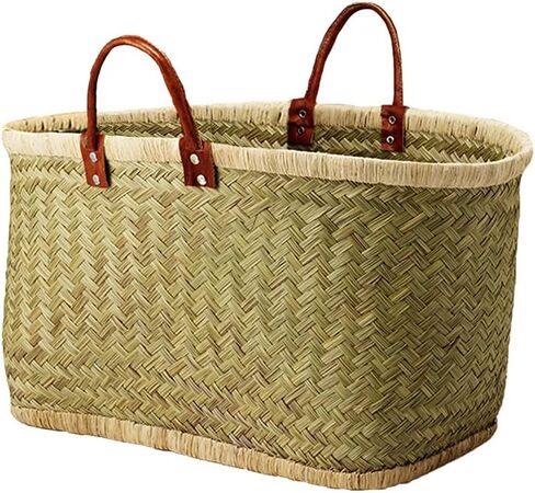 Serene Spaces Living Large Handmade Straw Tote Bag Paired with Leather Handles, Raffia Lined Handbag, Straw Beach Bag, Summer Tote for Everyday Use, Grocery Shopping, 23" Long, 10.5" Wide & 13.5" Tall in Kuwait