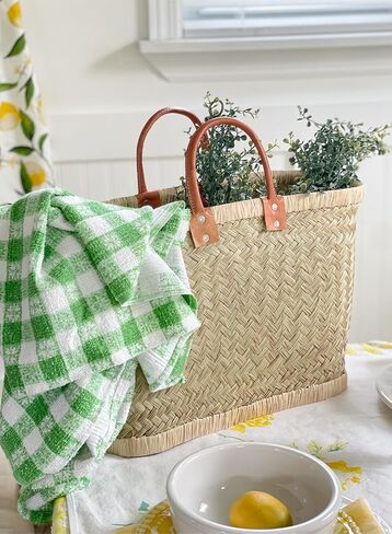 Serene Spaces Living Large Handmade Straw Tote Bag Paired with Leather Handles, Raffia Lined Handbag, Straw Beach Bag, Summer Tote for Everyday Use, Grocery Shopping, 23" Long, 10.5" Wide & 13.5" Tall in Kuwait