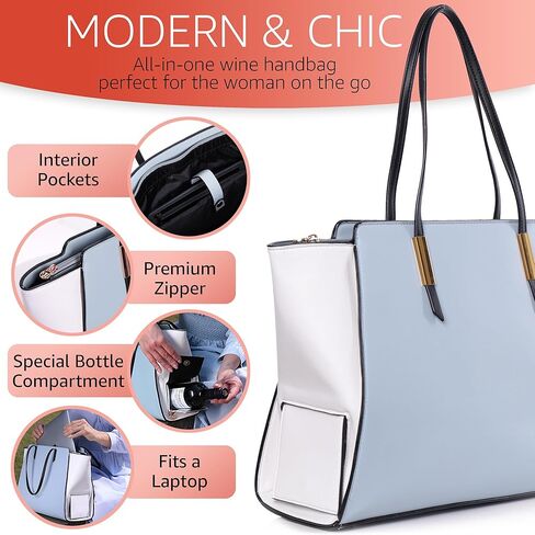 Open The Wine Complete Package Chic Wine Handbag Bundle All In One Wine Kit - Ideal Gift For Wine lovers - Light Blue And White in Kuwait