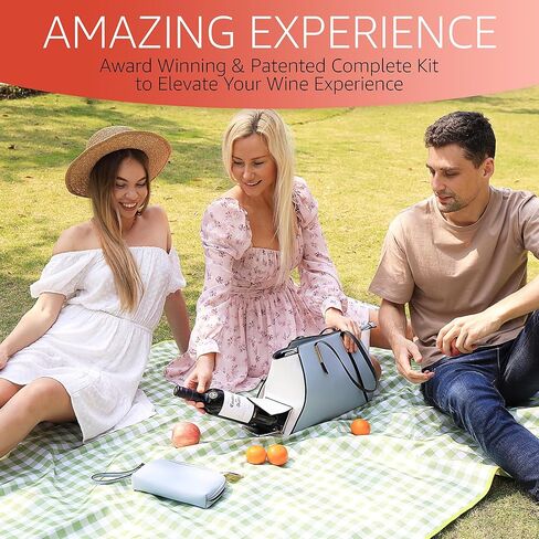 Open The Wine Complete Package Chic Wine Handbag Bundle All In One Wine Kit - Ideal Gift For Wine lovers - Light Blue And White in Kuwait