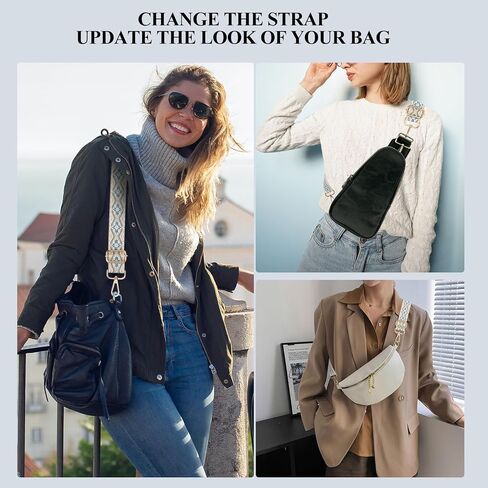 حزام محفظة عريض طويل - حزام كتف قابل للتعديل وحقيبة يد بديلة وحزام جيتار (Style4-Gray) in Kuwait