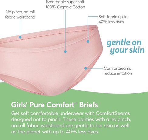 ملابس داخلية Hanes Ultimate للفتيات، سراويل داخلية مريحة نقية 100% من القطن العضوي، سراويل داخلية وهيبستر، 8 قطع in Kuwait