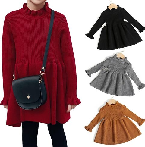 Simplee kids Baby Girls Knit Sweater Dress,Long Sleeve | Sweet and Cute,Warm for Fall and Winter,Party and Daily Casual Wear,for Baby and Little Girls in Saudi Arabia
