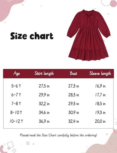 فستان Glaoly للفتيات بلون سادة وأكمام طويلة وربطة عنق سويسرية وحاشية أمامية متأرجحة للخريف للفتيات مقاس 5-12 in Kuwait