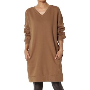 TheMogan S~3X Casual Oversized V or Crew Neck Fleece Sweatshirts Loose Pullover Tunic