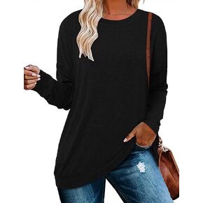 Magritta Womens Tunic Tops Casual Long Sleeve Round Neck Stretchy Loose Fit Sweatshirt Pullover Shirts with Pockets