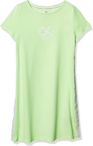 Calvin Klein Girls' Performance Dress, Pull-on Style with Crew-Neck Neckline, Logo Detailing in Kuwait