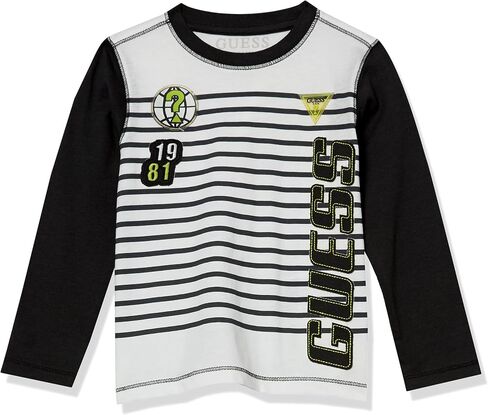 GUESS Boys' Little Applique Logo Patch Organic Cotton Striped Long Sleeve T-Shirt in Saudi Arabia