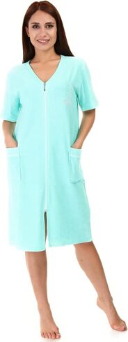 Women's Terry Cotton Zipper Front Short Sleeve Two Pocket Robe Sleepwear Beach Dress in Kuwait