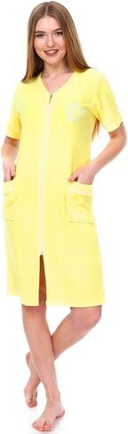 Women's Terry Cotton Zipper Front Short Sleeve Two Pocket Robe Sleepwear Beach Dress in Kuwait