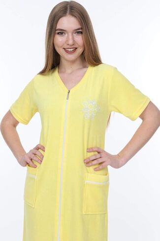 Women's Terry Cotton Zipper Front Short Sleeve Two Pocket Robe Sleepwear Beach Dress in Kuwait