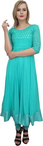 Bimba Women's Classy Long Designer Flared Anarkali Mirror Work Kurta in Kuwait