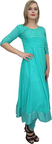 Bimba Women's Classy Long Designer Flared Anarkali Mirror Work Kurta in Kuwait