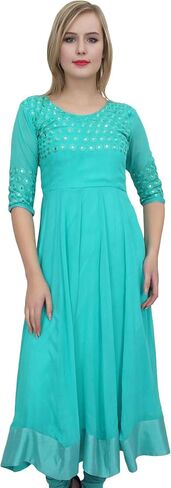 Bimba Women's Classy Long Designer Flared Anarkali Mirror Work Kurta in Kuwait