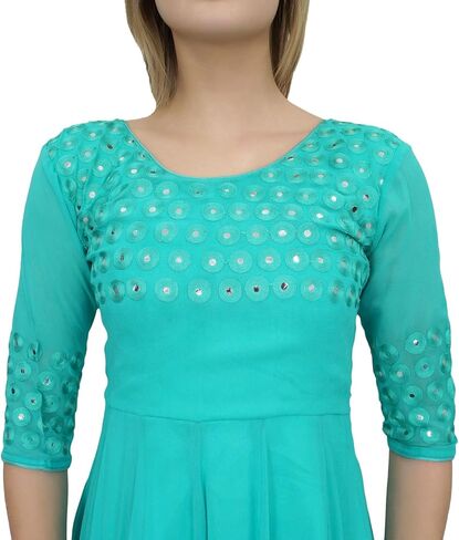 Bimba Women's Classy Long Designer Flared Anarkali Mirror Work Kurta in Kuwait