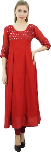 Bimba Women's Classy Long Designer Flared Anarkali Mirror Work Kurta in Kuwait