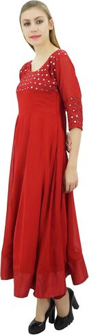 Bimba Women's Classy Long Designer Flared Anarkali Mirror Work Kurta in Kuwait