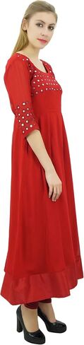 Bimba Women's Classy Long Designer Flared Anarkali Mirror Work Kurta in Kuwait