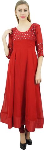 Bimba Women's Classy Long Designer Flared Anarkali Mirror Work Kurta in Kuwait