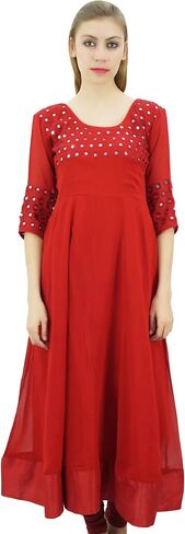 Bimba Women's Classy Long Designer Flared Anarkali Mirror Work Kurta in Kuwait