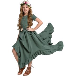MOAGIS Girls Lace Backless Boho Maxi Swing Dress Flower Girl Dresses for Wedding Party Size 3-14 in Kuwait