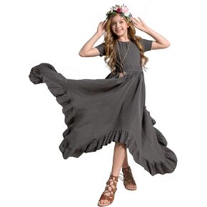 MOAGIS Girls Lace Backless Boho Maxi Swing Dress Flower Girl Dresses for Wedding Party Size 3-14