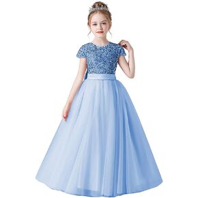 Flower Girl Dresses Wedding Bridesmaid Sequins Tulle Puffy Skirt Girls Birthday Party Pageant Gown Floor Length