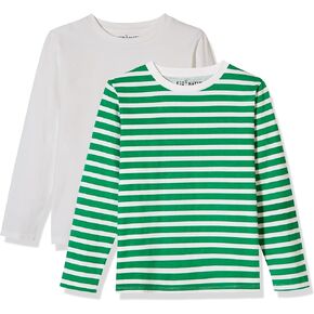 Kids 2 Packs 100% Cotton Tagless Long Sleeve Crewneck T Shirt Top for Boys or Girls 4-12 Years