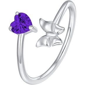 ITS4YEO Solid 925 Sterling Silver Butterfly Adjustable Open Ring Birthstone Rings Valentine Anniversary Birthday Jewelry Gifts for Women Girls