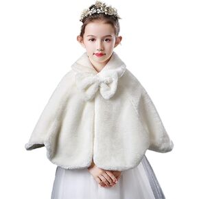Flower Girls Faux Fur Bolero Shrug Princess Cape Winter Warm Shoulder Wrap Wedding Birthday Costume Party Evening Dress Up