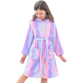 Doctor Unicorn Soft Hooded Rainbow Bathrobe Sleepwear for Girls