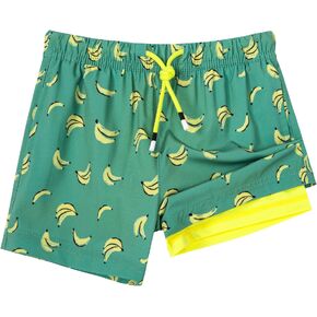 SURF CUZ Boys Swim Trunks with Boxer Brief Liner Toddler Boy Stretch Swimsuit Shorts Quick Dry Swimming Trunks Bathing Suit