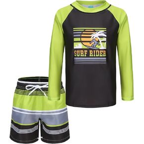 Boys Two Piece Rash Guard Swimsuits Set with Swim Trunk Kids Long Sleeve Bathing Suit Swimwear Set in Kuwait
