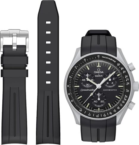 العصابات لساعة Moonswatch، حزام مطاطي منحني لا يوجد فجوة متوافق مع ساعة أوميغا X سواتش Moonswatch Speedmaster/Rolex/SEIKO 20 مم، ساعة سواتش أوميغا Moonswatch Speedmaster ساعة بديلة للرجال والنساء in Kuwait