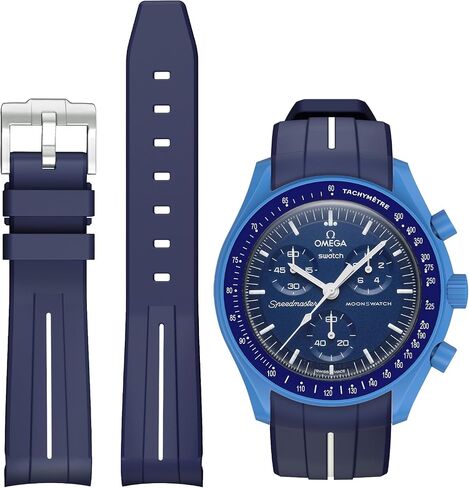 العصابات لساعة Moonswatch، حزام مطاطي منحني لا يوجد فجوة متوافق مع ساعة أوميغا X سواتش Moonswatch Speedmaster/Rolex/SEIKO 20 مم، ساعة سواتش أوميغا Moonswatch Speedmaster ساعة بديلة للرجال والنساء in Kuwait