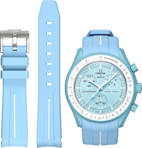 العصابات لساعة Moonswatch، حزام مطاطي منحني لا يوجد فجوة متوافق مع ساعة أوميغا X سواتش Moonswatch Speedmaster/Rolex/SEIKO 20 مم، ساعة سواتش أوميغا Moonswatch Speedmaster ساعة بديلة للرجال والنساء in Kuwait