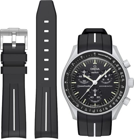 العصابات لساعة Moonswatch، حزام مطاطي منحني لا يوجد فجوة متوافق مع ساعة أوميغا X سواتش Moonswatch Speedmaster/Rolex/SEIKO 20 مم، ساعة سواتش أوميغا Moonswatch Speedmaster ساعة بديلة للرجال والنساء in Kuwait