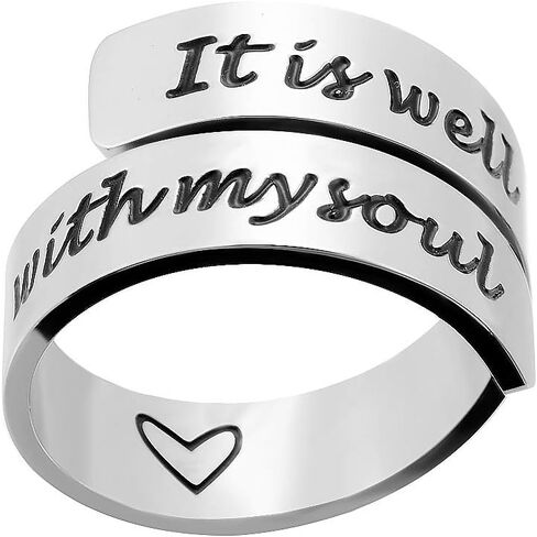 omodofo Inspirational Motivational Ring Adjustable Personalized Stainless Steel Spiral Wrap Twist Ring Encouragement Personalized Jewelry Birthday Gifts for Girls in Kuwait