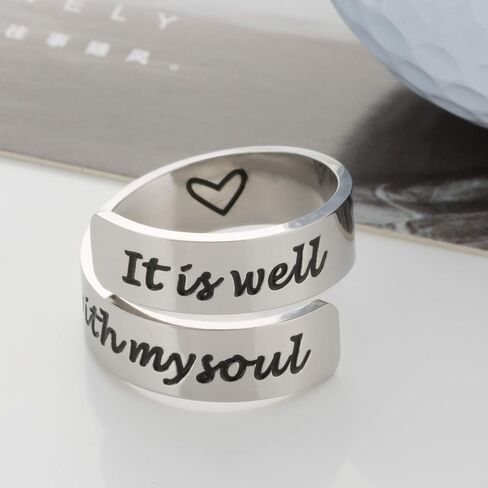 omodofo Inspirational Motivational Ring Adjustable Personalized Stainless Steel Spiral Wrap Twist Ring Encouragement Personalized Jewelry Birthday Gifts for Girls in Kuwait