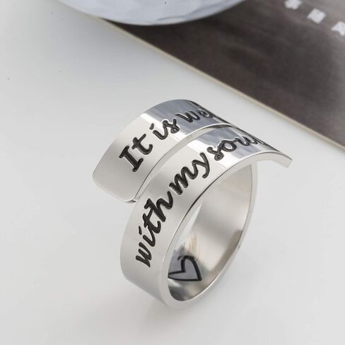 omodofo Inspirational Motivational Ring Adjustable Personalized Stainless Steel Spiral Wrap Twist Ring Encouragement Personalized Jewelry Birthday Gifts for Girls in Kuwait