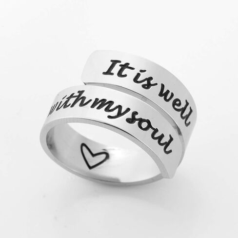 omodofo Inspirational Motivational Ring Adjustable Personalized Stainless Steel Spiral Wrap Twist Ring Encouragement Personalized Jewelry Birthday Gifts for Girls in Kuwait