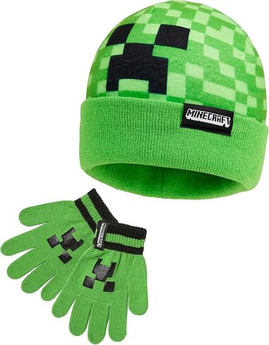 Minecraft Beanie Hat Scarf and Gloves Set for Boys and Girls, (2 Piece Set) Green in Saudi Arabia