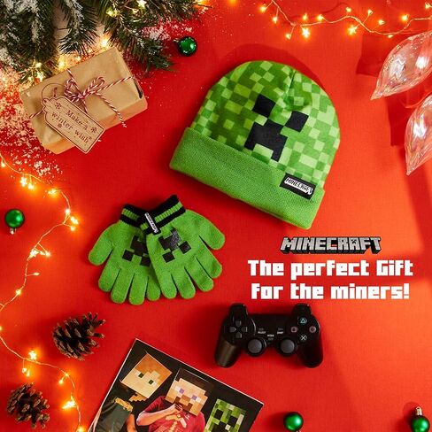 Minecraft Beanie Hat Scarf and Gloves Set for Boys and Girls, (2 Piece Set) Green in Saudi Arabia